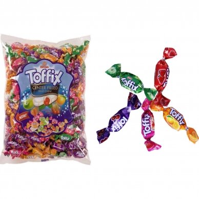 Toffix kramtomi saldainiai su įvairių skonių įdarais, 1 kg